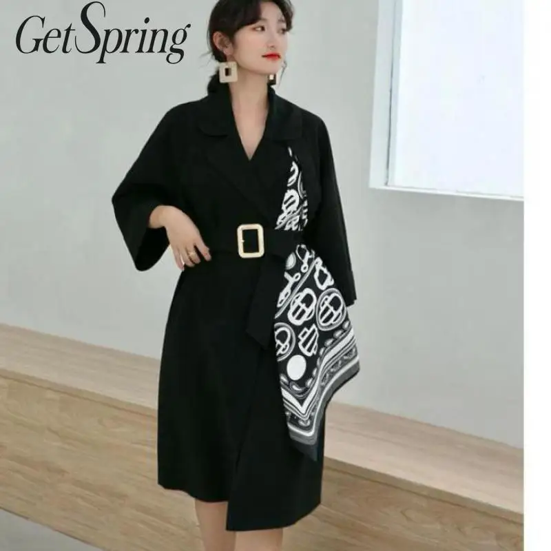 Getвесенний женский тренчкот пэчворк Печать Цвет Соответствующие отложной