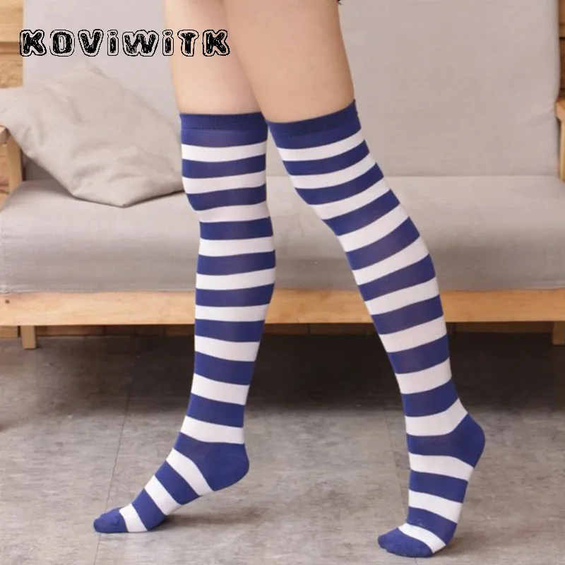Rainbow Knee Stockings for Womens Sox sexy Thigh high long Stocking Stripe plus size Red\Black compression Girls winter Women