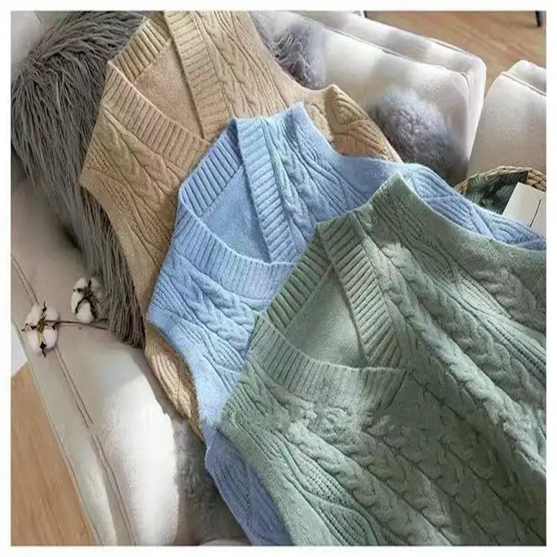 

Sweater Vest Women V-neck Solid Ribbed Sweaters Vests Womens Harajuku Korean Style Elegant Fashion Sleeveless All-match Chic