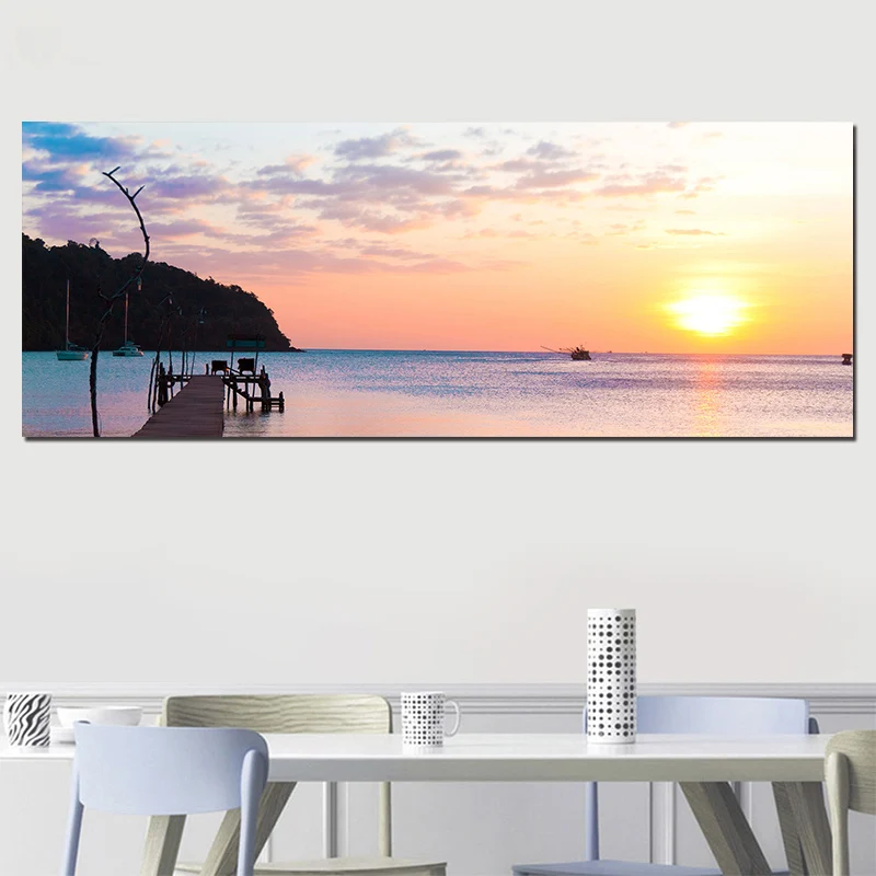 Natural Sunset Poster Print On Canvas Painting Sea Landscape Wall Art Pictures for Living Room Office Decoration | Дом и сад