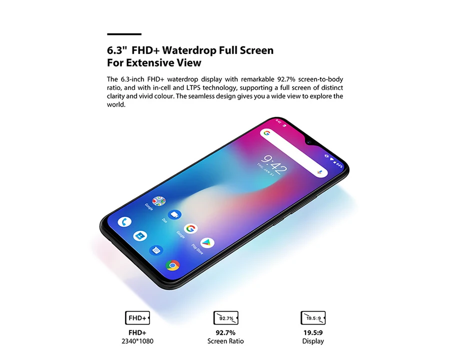 UMIDIGI power Android 9,0 5150 мАч большая батарея 18 Вт 6,3 'FHD+ экран капли воды 4 Гб+ 64 Гб Helio P35 глобальная версия смартфона 16 МП