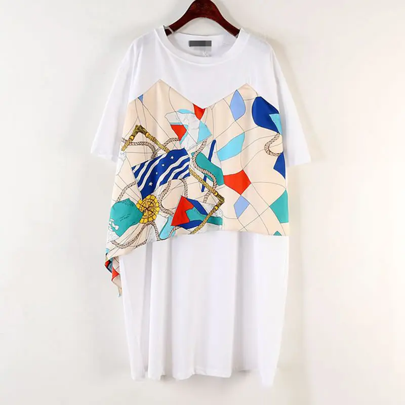 Женское платье с круглым вырезом XITAO свободное составного кроя короткими