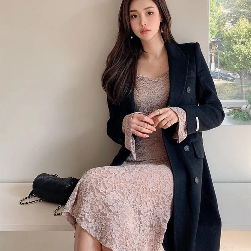 

Sweet Soft Girl Bodycon Mermaid Dress Fall Winter Flare Sleeve Lace Dresses Casual Street Vestidos Midi Feminino
