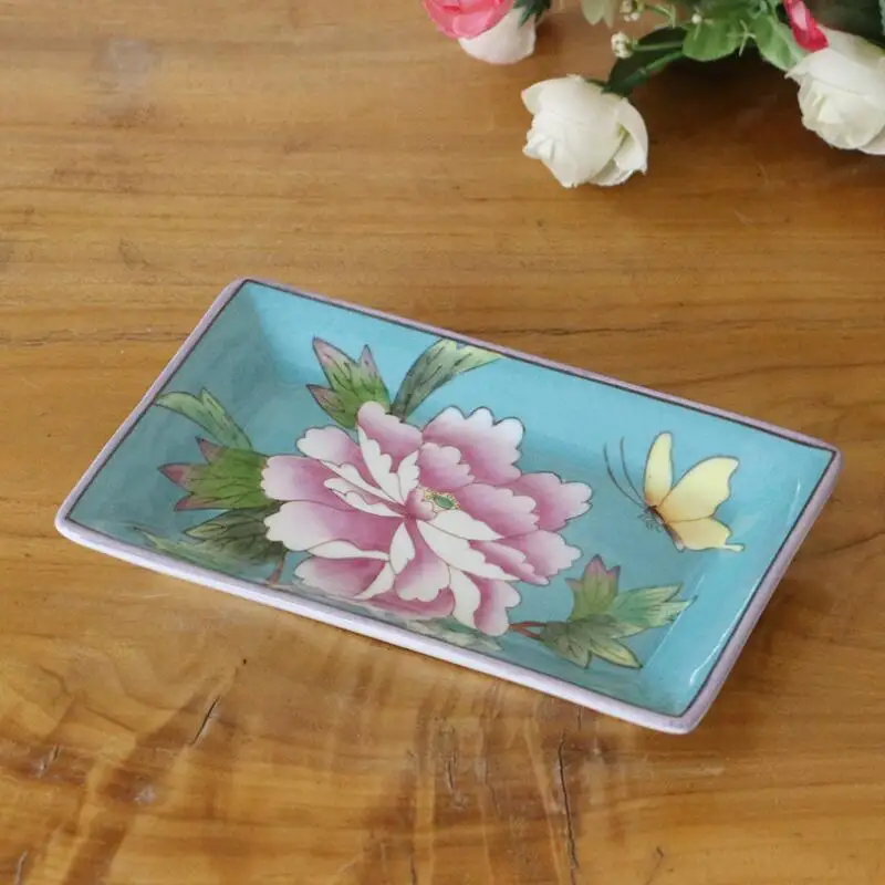 Изысканная керамическая тарелка ручной росписи большая фарфоровая для мыла