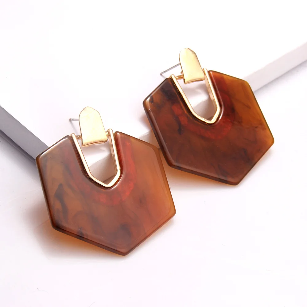 2020 ZA многоугольные акриловые серьги-подвески из смолы для женщин большие висячие