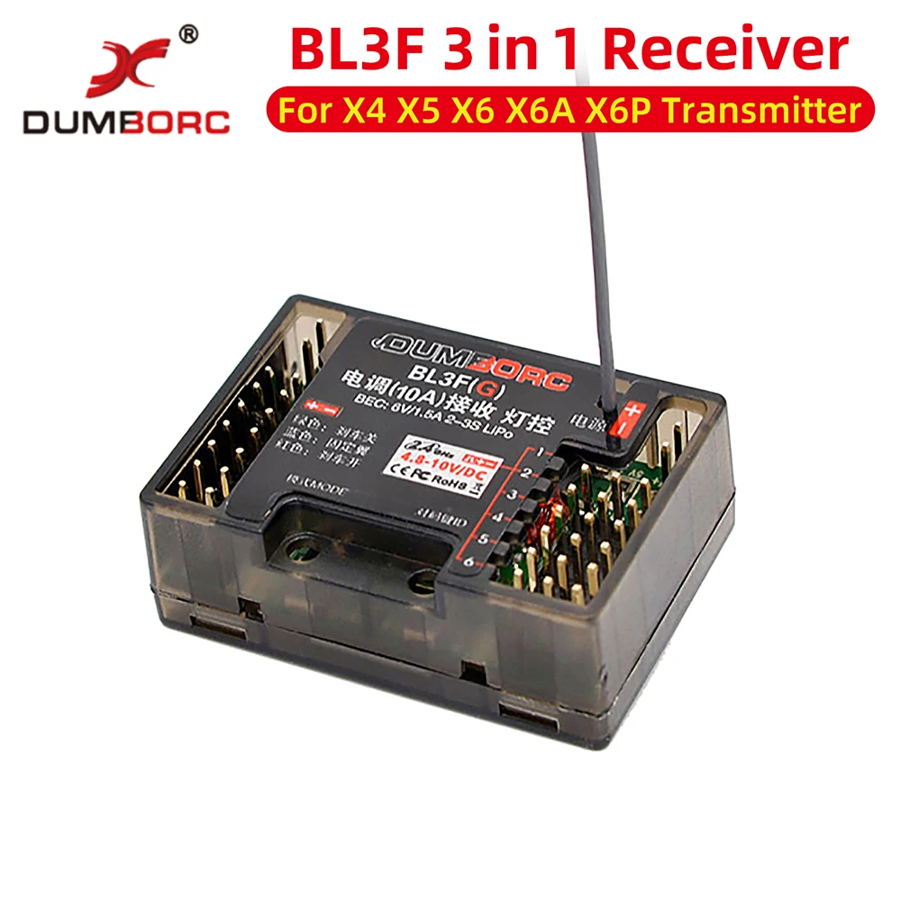 

2.4G 3in1 6CH Receiver Integrate Light Controller 10A Brush ESC w/6V 1.5A BEC 500m Control Distance for 1/12 1/14 1/16 RC Car