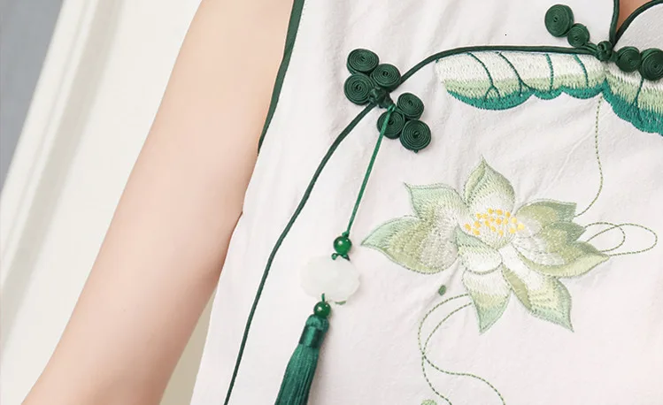 Sheng Coco дамы рами женское платье без рукавов Cheongsam платья Короткие классические без рукавов современное китайское платье Ципао белый без рукавов