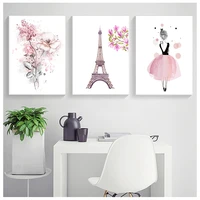 watercolor pink princess paintings canvas flowers wall art pairs poster nordic pictures for girl kids room decoration home decor