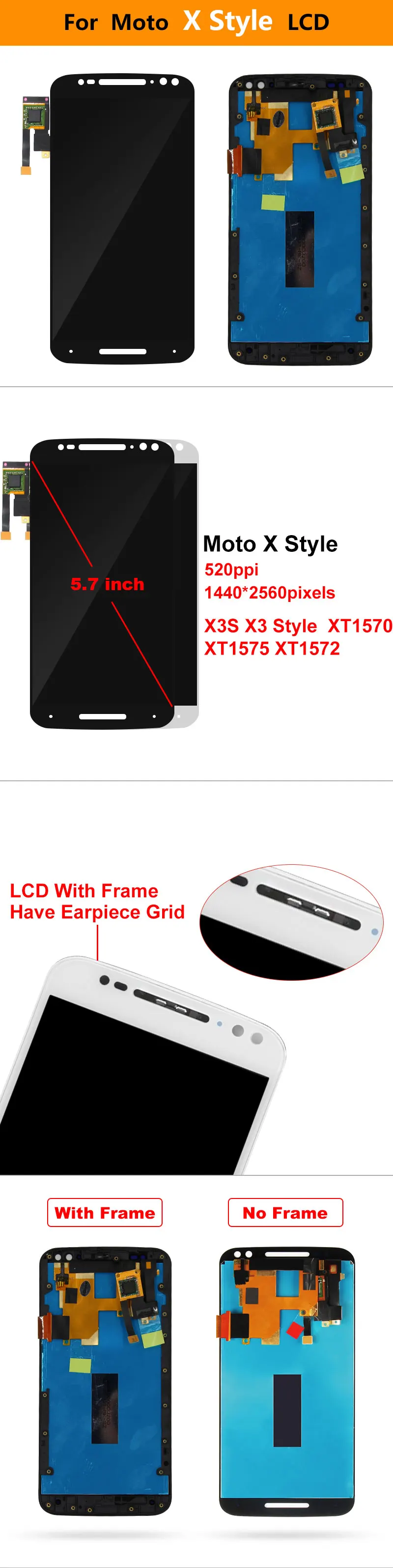 Для Motorola Moto X style XT1570 XT1575 XT1572 ЖК-дисплей и сенсорный экран дигитайзер дисплей запасные части в сборе с рамкой