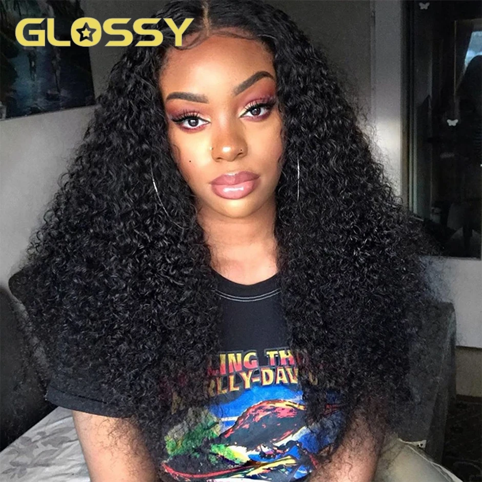 

Mongolian 250% Density Kinky Curly Lace Front Human Hair Wigs For Black Women 4X4 Lace Closure Wig Pre Plucked with Baby Hair