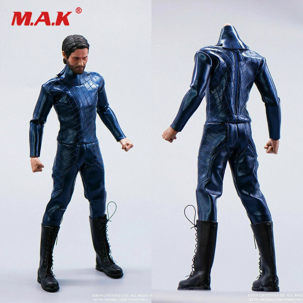 

1/6 Male Leather Tights Leotard Corsetry Blue Set Clothes F 12'' HT Strong Body without head Scult