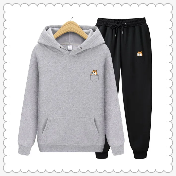 Новинка Толстовки с капюшоном и карманами в стиле Merk Herfst Kat Brief Gedrukt + повседневные