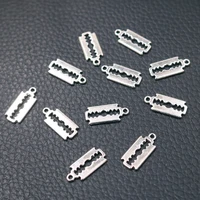 40pcs silver plated mini razor blades pendant hip hop bracelet earrings metal accessories diy charms for jewelry crafts findings