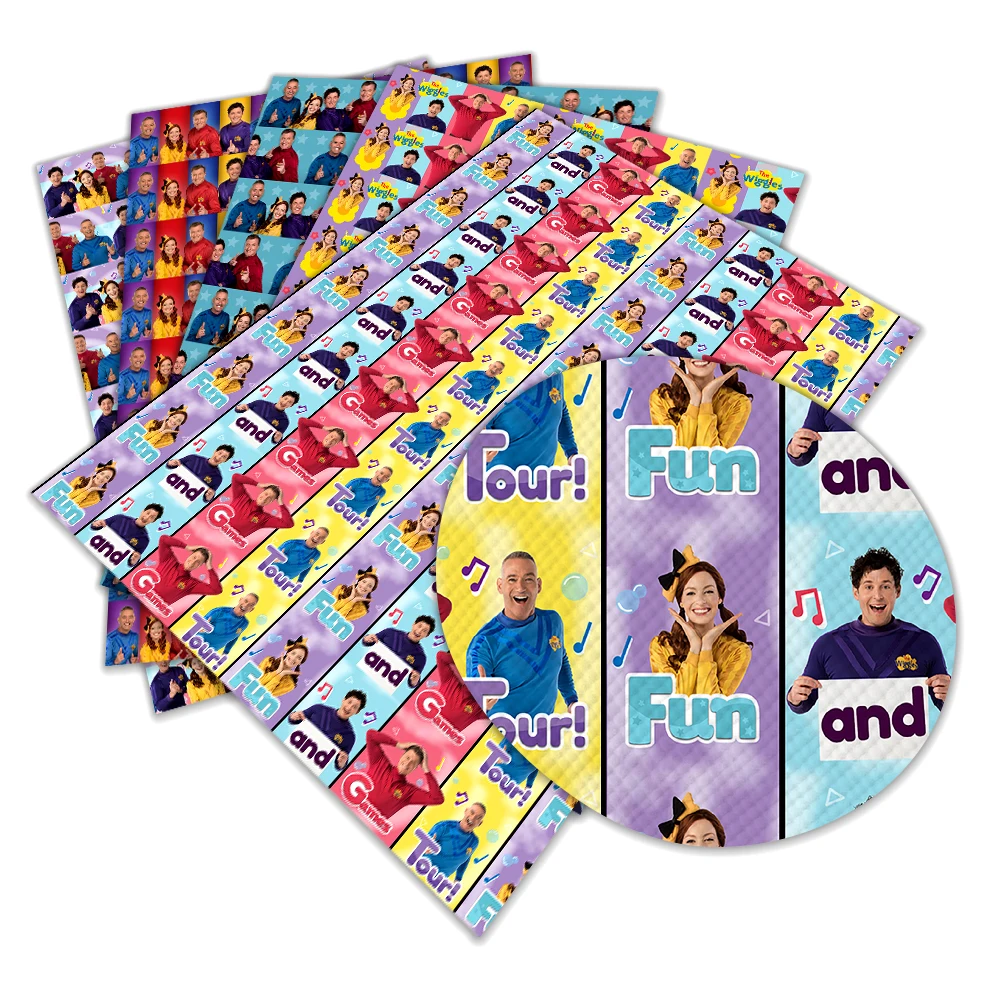 

New Fun Wiggles Character Faux Leather Printed A4 22x30cm for DIY Bag Shoes Accessories Synthetic Leather
