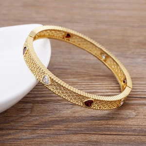 AIBEF Hot Sale Luxury Women Cuffs Bracelets & Bangles Heart Design Copper Zircon Crystasl Accessories Gold Plated Jewelry Gifts