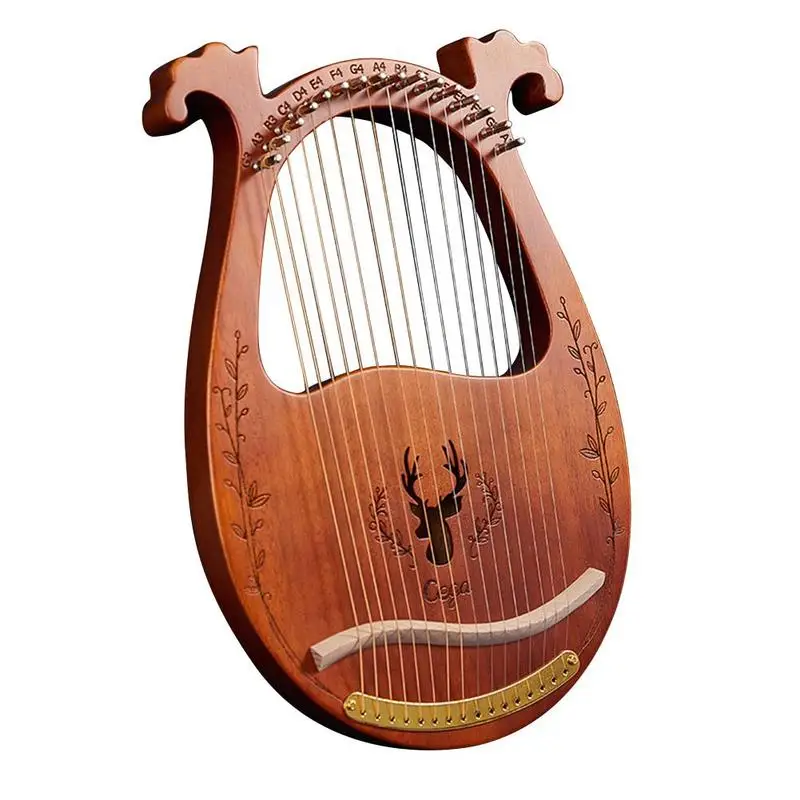 

Portable 16 string harp Wooden Mahogany Lyre Harp Musical With Wrench Tuning And Spare 16-string Instrument Strings O7X2