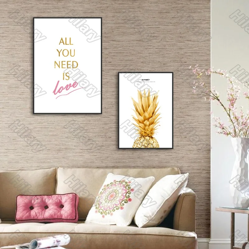 

Poster Love Pink Flowers Ice Cream Letters Canvas Painting Wall Art Home Decoration for Living Room and Bedroom Frameless Style