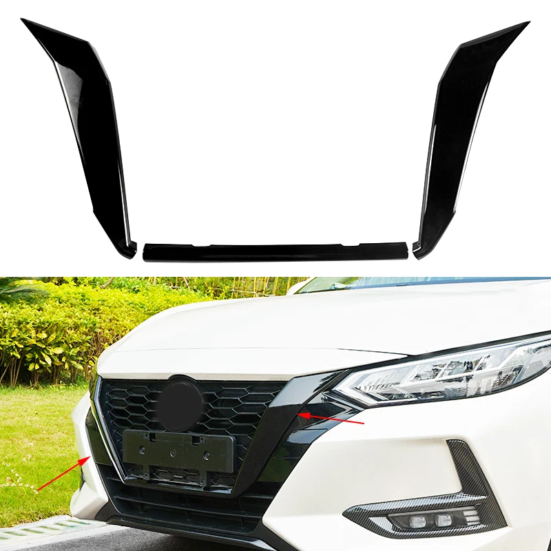

3 шт./компл. глянцевая черная U-образная накладка на переднюю решетку автомобиля, отделка, АБС-пластик, подходит для Nissan Sentra 2020-2021