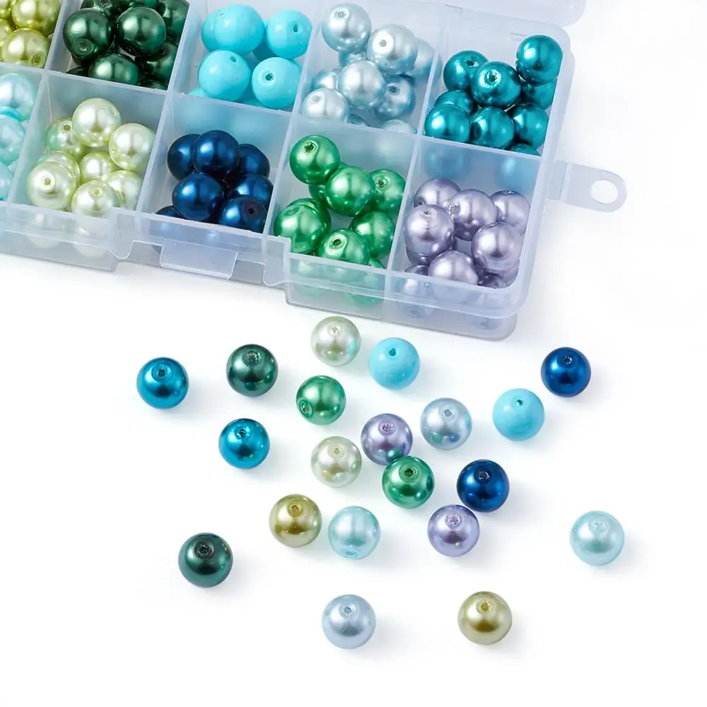 Круглые перламутровые стеклянные жемчужные шарики 1 коробка для