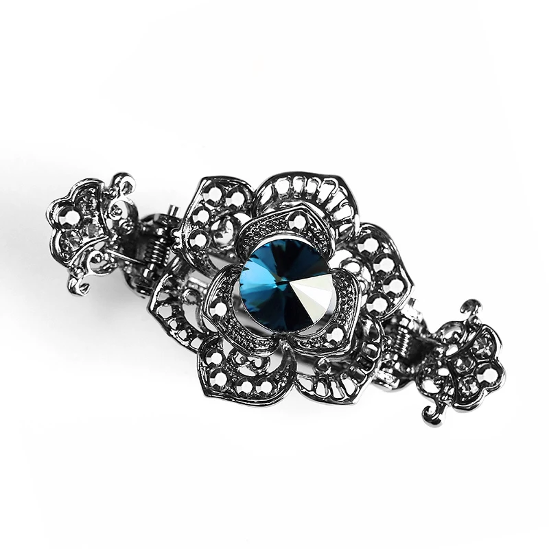 Flower Sky blue Morkopela Винтажная заколка для волос с кристалами Краб Ювелирная Цветочная заколка в виде павлина Женская Банкетная шпилька аксессуары - Окраска металла: Flower Sky blue