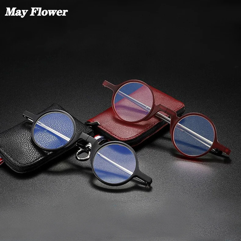 Kann Blume Flodable Lesebrille HD Linsen Runde Rahmen Gläser Männlichen Anti Blaues Licht Gläser Runden Brille Weiblich Leser + 3,5 – Detail 2