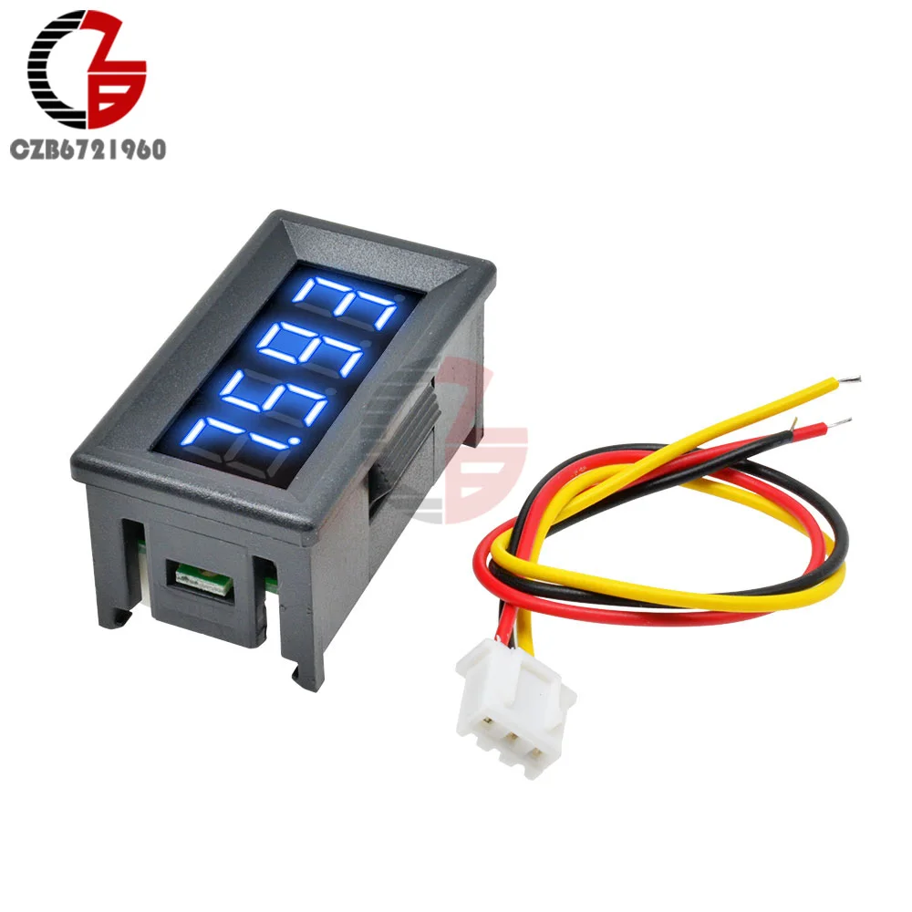 Blue 4 Digit 0-100V DC LED Digital Voltmeter 4 Bit 3 Wire Car Motorcycle Voltage Meter Lithium Battery Volt Tester Detector Monitor - Color: Blue
