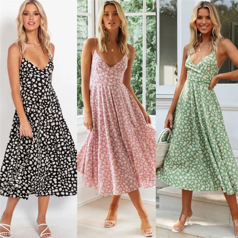 Женское летнее платье макси с глубоким V образным вырезом|Женские платья| |