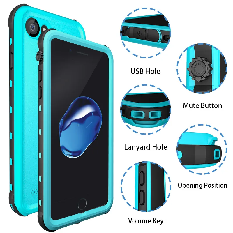 

Waterproof Shockproof Case for iPhone 7 8 6S Plus 360 Full Cover for iPhone 8 6 7 Plus Screen Protector Case