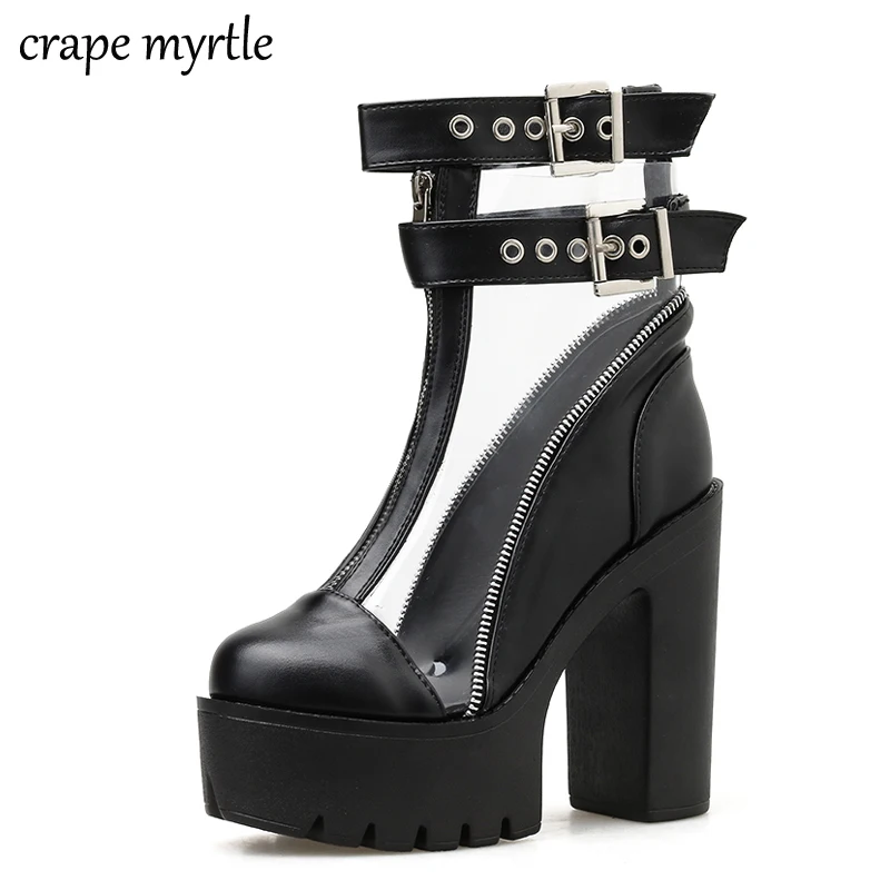 Водонепроницаемые женские ботинки на высоком каблуке резиновые в стиле панк и