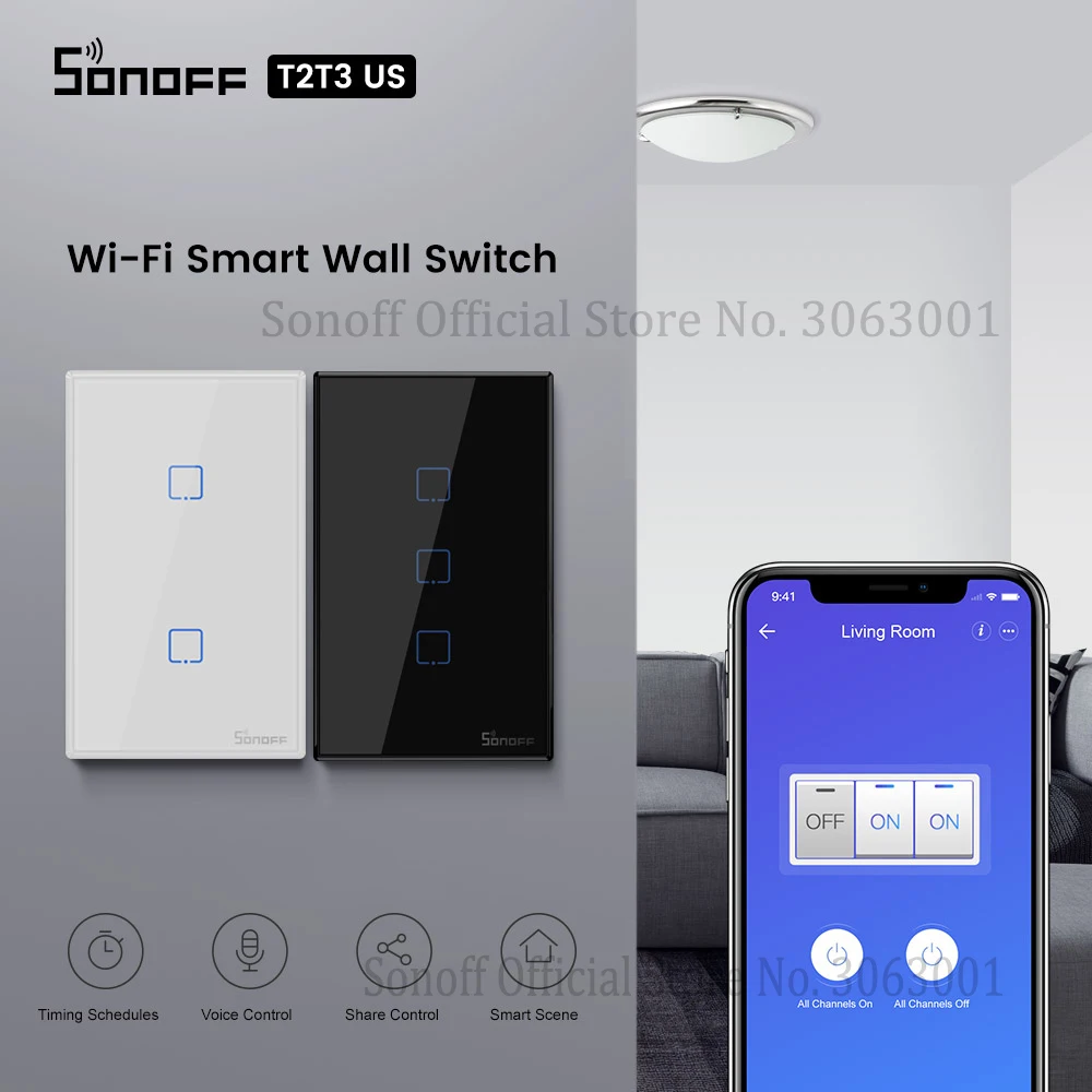 Умный настенный сенсорный выключатель SONOFF T2/T3 США Wi-Fi с границей дистанционное