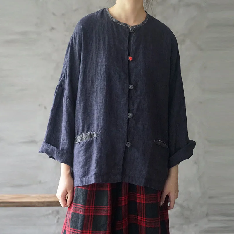 Новый хлопковый льняной кардиган с длинными рукавами и пуговицами Женский Топ 2019