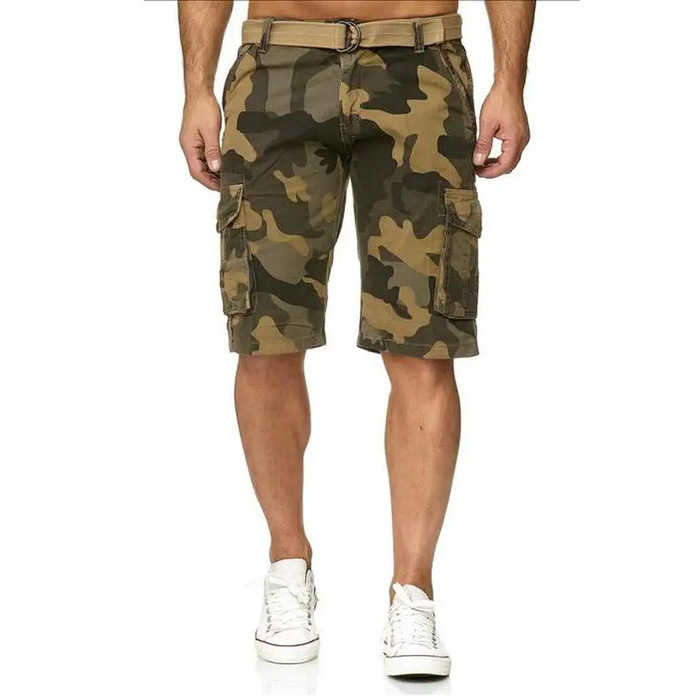 

Male Cargo Shorts Men Cool Camouflage Man Cool Short With Belt Camo Military Shorts Knee Length Hiking Clothing Large Size M-3XL