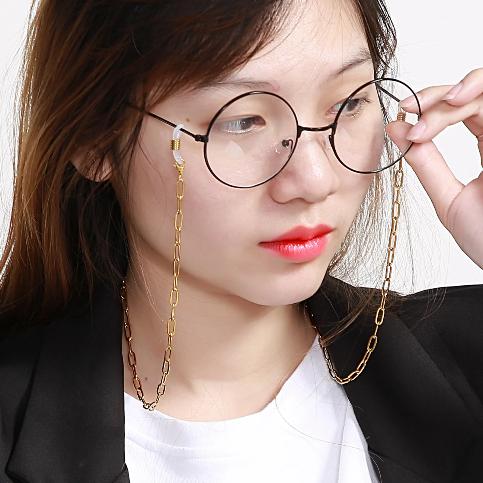 

Steampunk Iron Balls Chain Long Necklace/Glasses Fashion Neck Strap Metal Glasses Women Jewelry Decoration Accessories