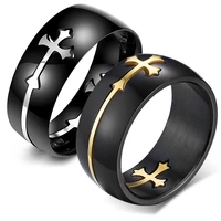 separable stainless steel black color jesus cross ring bible prayer finger rings for men women 8mm amulet wedding jewelry