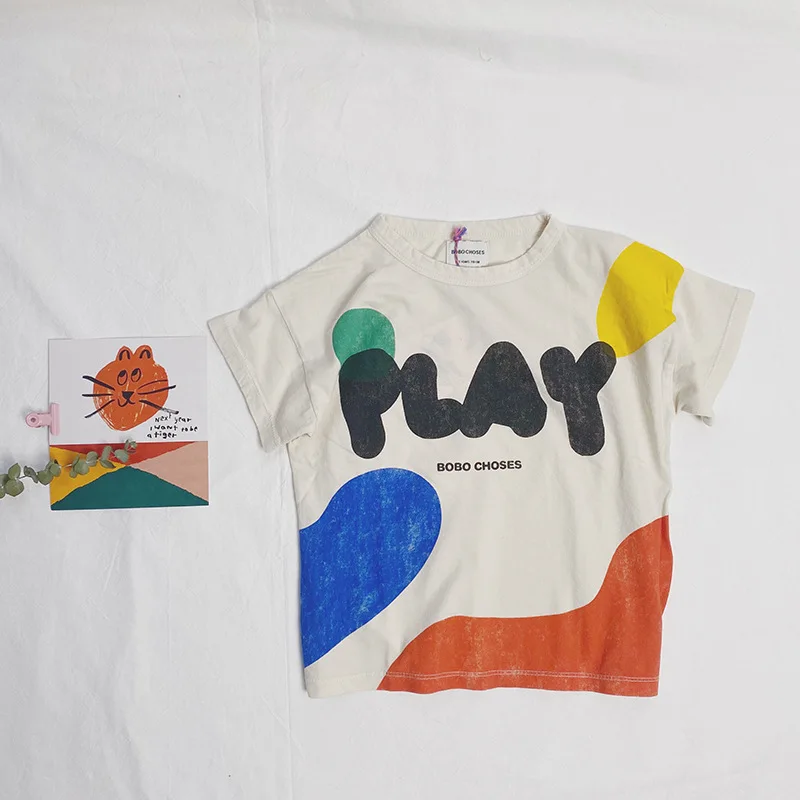 

Children's T-shirt 2021s Spring/Summer BO new products in the big children's round collar cute cartoon bottom short-sleeved