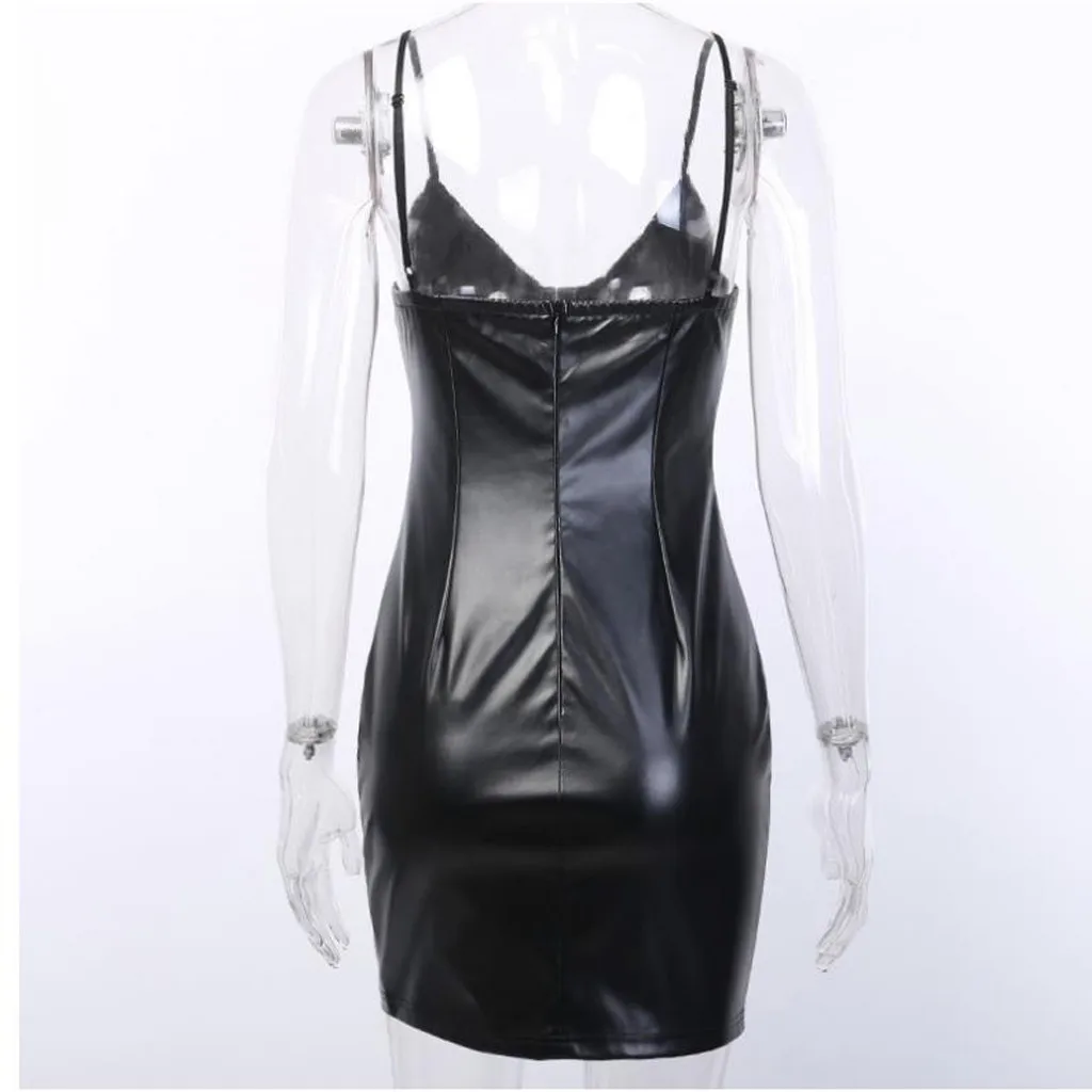 Женское сексуальное платье с кожаным ремешком для ночного клуба элегантные