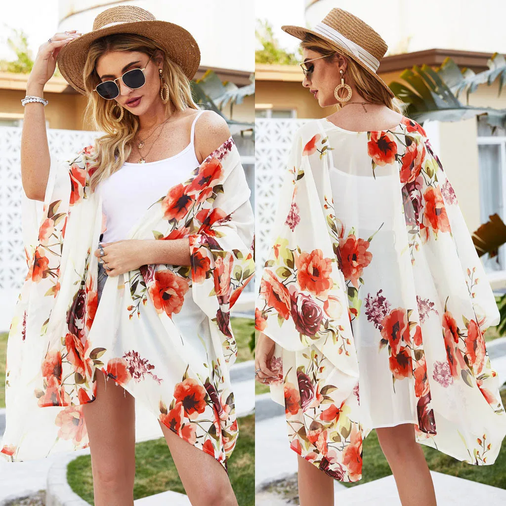 2020 сексуальное пляжное платье бикини накидка женский цветочный принт шифоновое