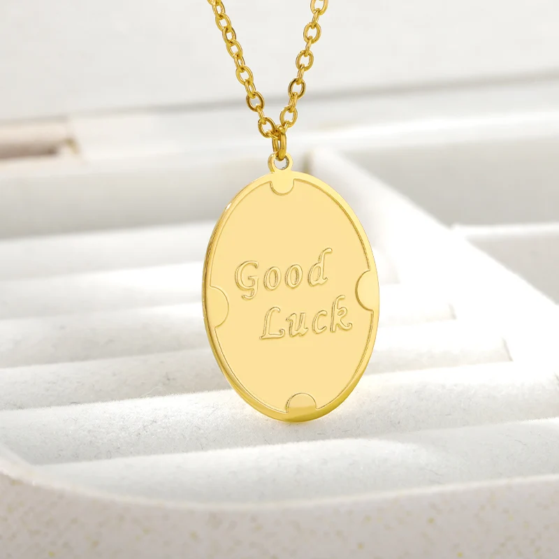 

RXSMll 2021 Trendy Necklaces for Women Couples Vintage Simple Good Luck Round Card Clavicle Chain Party Jewelry Gifts For Friend