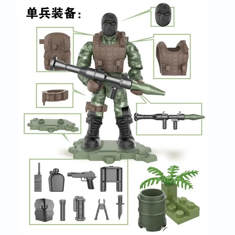 6 шт. военные серии фигурки строительные блоки джунгли штурмовый солдат спецназ с