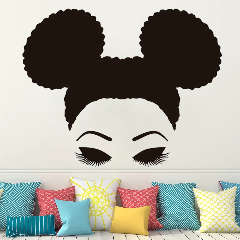

African style Wall Decal for Bedroom decoration Window Sticker Beauty Salon Woman Face Africa Afro American home decor HQ116