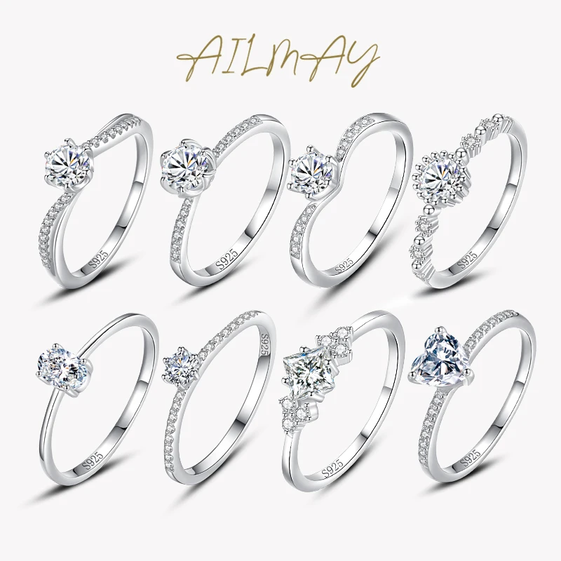 Ailmay Exquisite Fashion 925 Sterling Silver Sparkling Zircon Rings For Women Classic Wedding Statement Jewelry