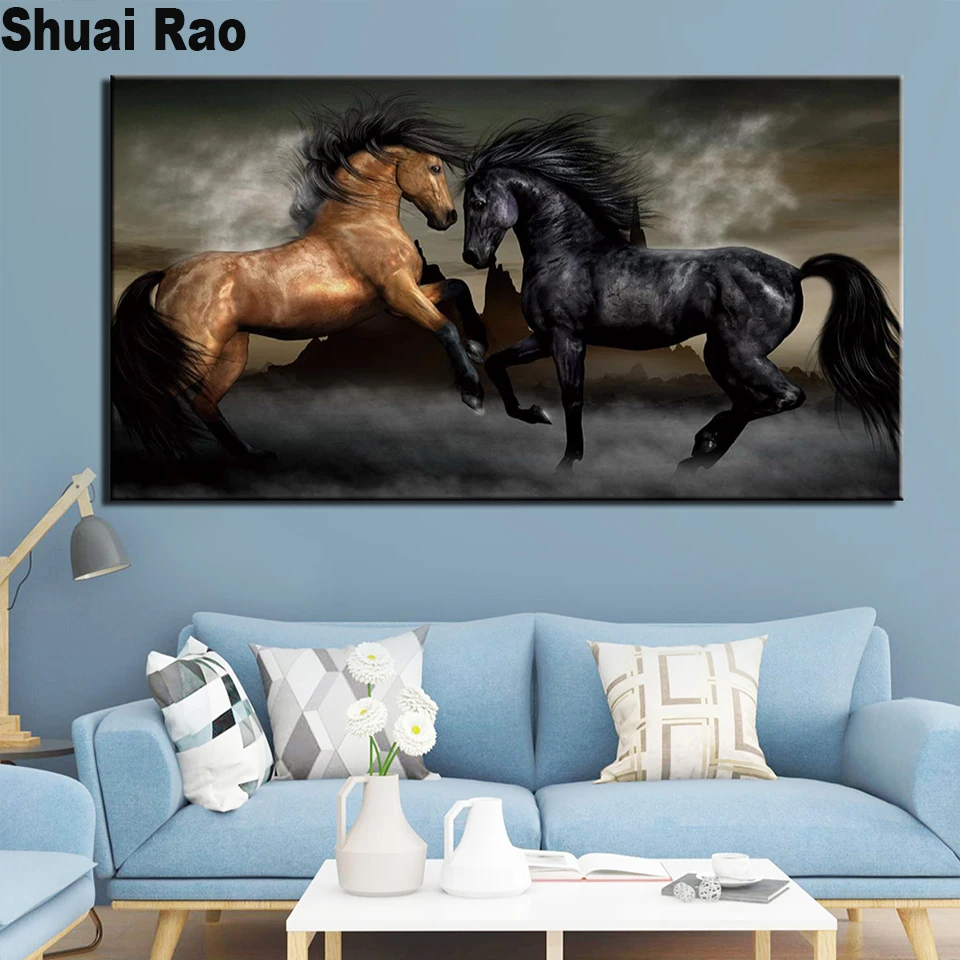 

Black Horse and Brown Horse Diamond Embroidery Mosaic Decor Gift Handmade 5D diy Diamond Painting Cross Stitch animal Couples,
