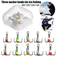 5pcs durable sinking bait 8 10 12 14 winter carbon steel three jaw hook tackle tools ice fishing hooks