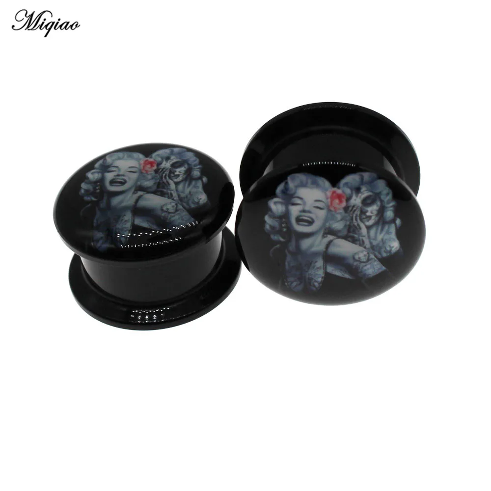 

Miqiao 2pcs Fashion Acrylic Girl Ear Expander Earplug Tunnel 6mm-25mm Human Body Exquisite Piercing Jewelry