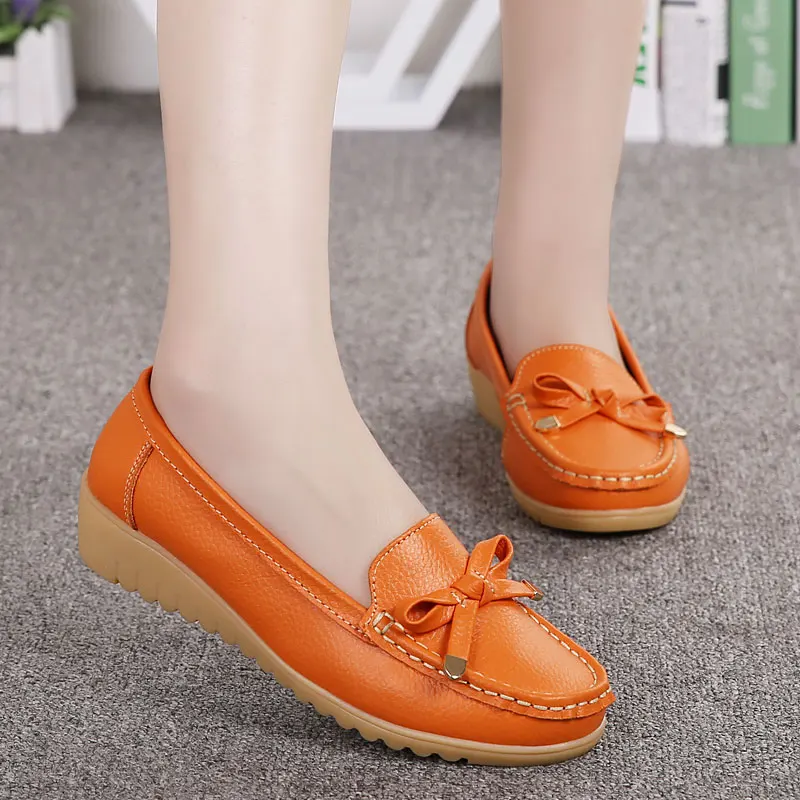 

Breathable Flat Shoes Women Slip On Loafers Autumn Women Genuine Leather Ballet Flats Mother Casual Shoes XKD1084