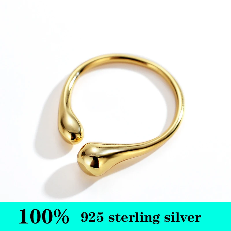 

925 sterling silver simple temperament water drop glossy ring 18K gold color can be adjusted party woman ring gift
