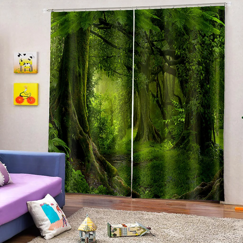 

Forest Plant Landscape 3D Printing Realistic Printing Curtain Adult Bedroom Shading Fabric Custom Decorative Curtain with Hook