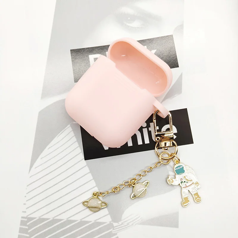 Pink Роскошный силиконовый чехол с космическим космонавтом для Apple Airpods 1, 2, чехол для аксессуаров, защитный чехол, чехол для наушников, брелок - Цвет: Pink