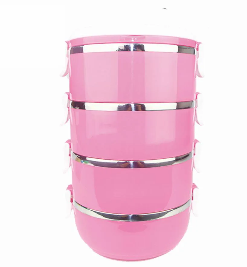 4 layer pink TenBroman Ланч-бокс из нержавеющей стали для детей, Детский Школьный Ланч-бокс, контейнеры для еды, ланчбокс для детей, милый для детей - Цвет: 4 layer pink