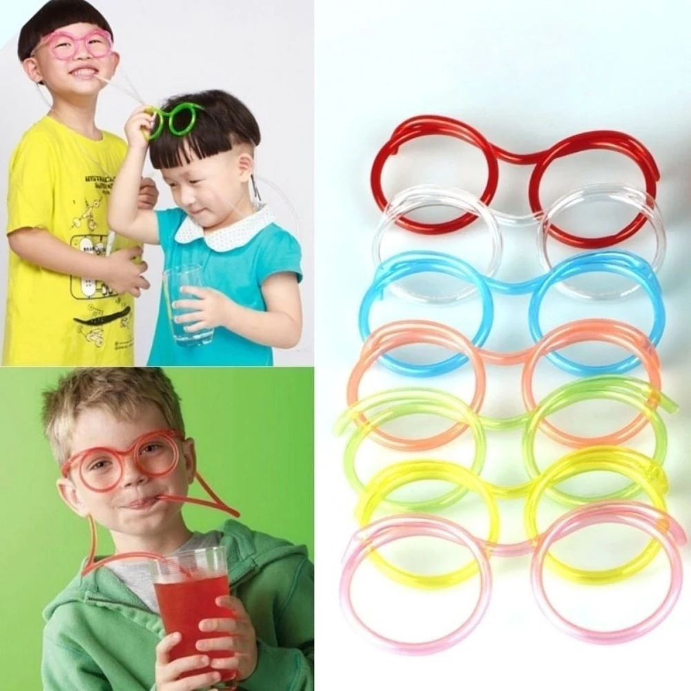 

Fun Soft Plastic Straw Funny Glasses Flexible Drinking Toys Party Kids Baby Birthday Party Toys Party Bar Supplies